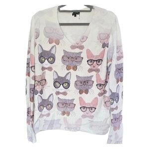 Tricotto Cat Print V-Neck Sweater - SUPER soft